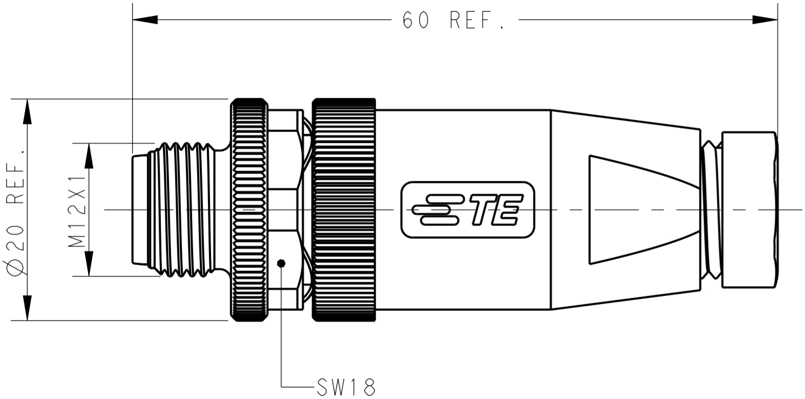 מחבר קונקטור לסנסורים זכר להלחמה לכבל TE CONNECTIVITY M12 T4111002051-000
